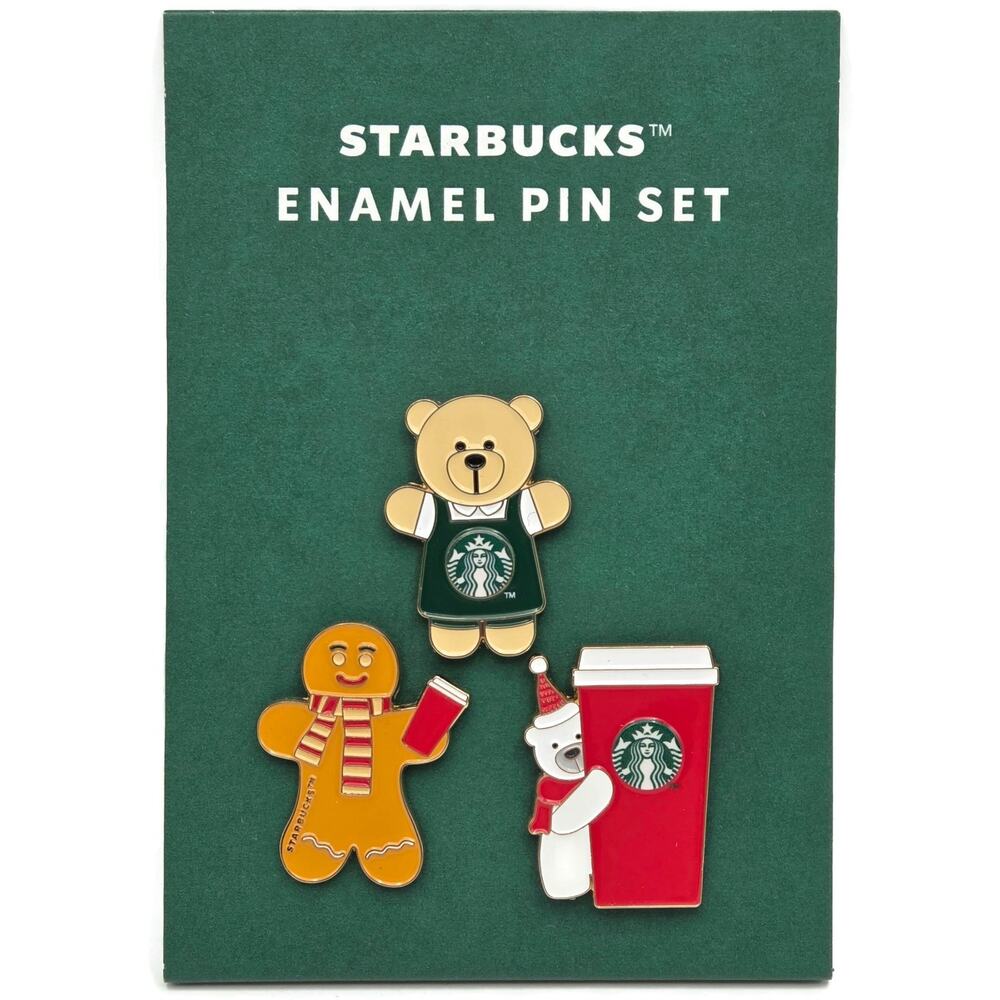 Starbucks 2025 Holiday Enamel Pin Set of 3 Bearista Gingerbread Polar Bear New